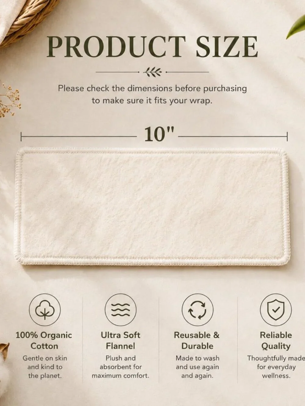 4 Pack Small Organic Cotton Flannel Inserts for Castor Oil Pack Wrap, Reusable W